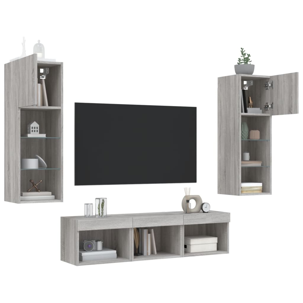 Tv-Bänk 5 Delar Led Konstruerat Trä