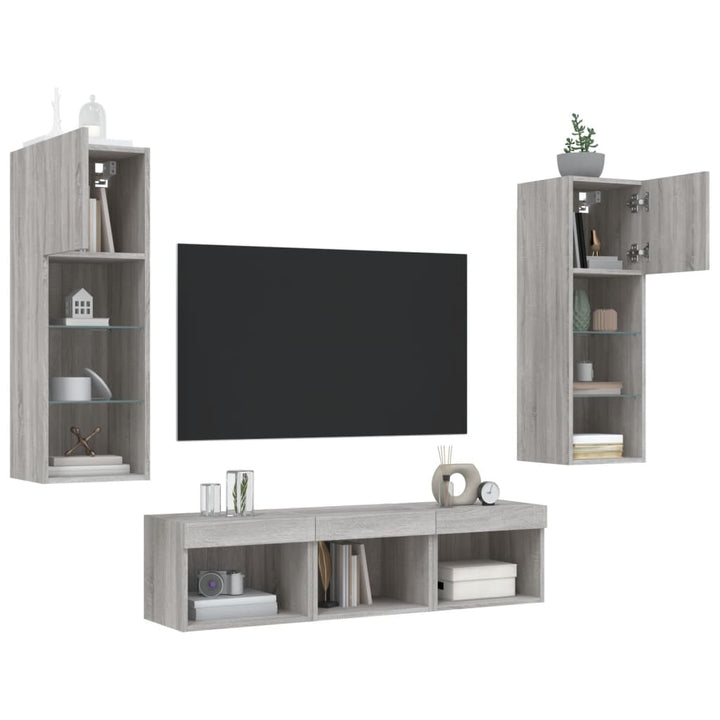 Tv-Bänk 5 Delar Led Konstruerat Trä