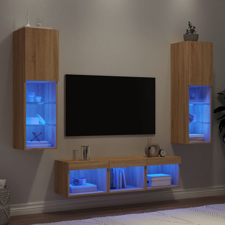 Tv-Bänk 5 Delar Led Konstruerat Trä
