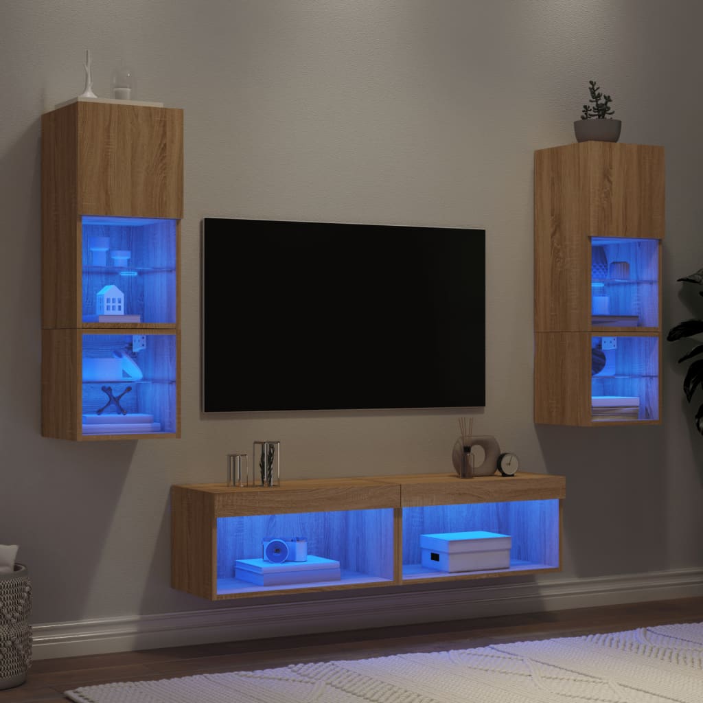 Tv-Bänk 6 Delar Led Konstruerat Trä