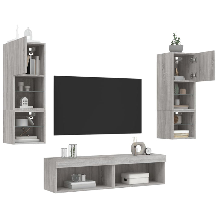Tv-Bänk 6 Delar Led Konstruerat Trä