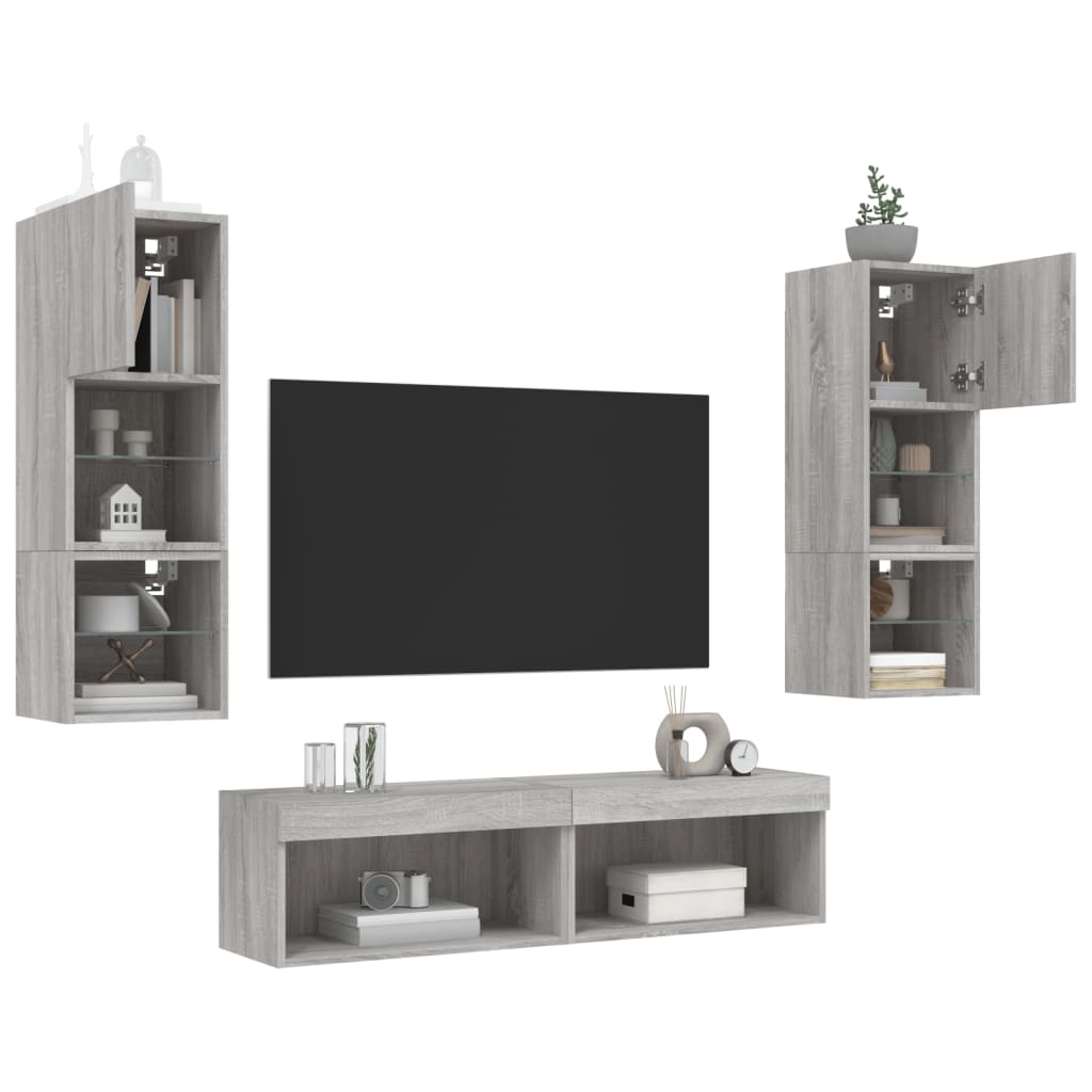 Tv-Bänk 6 Delar Led Konstruerat Trä