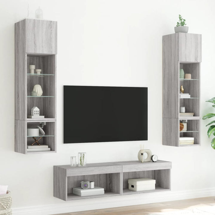 Tv-Bänk 6 Delar Led Konstruerat Trä