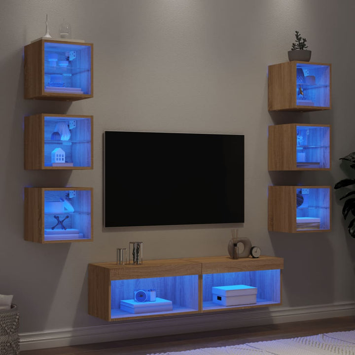 Tv-Bänk 8 Delar Led Konstruerat Trä