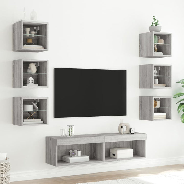 Tv-Bänk 8 Delar Led Konstruerat Trä