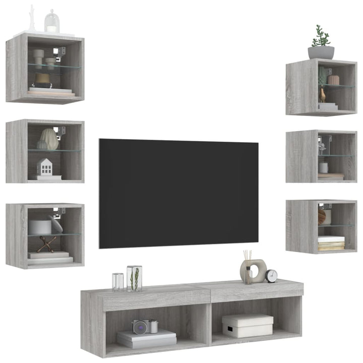 Tv-Bänk 8 Delar Led Konstruerat Trä
