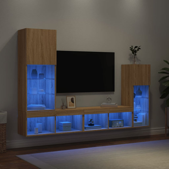 Tv-Bänk 4 Delar Led Konstruerat Trä