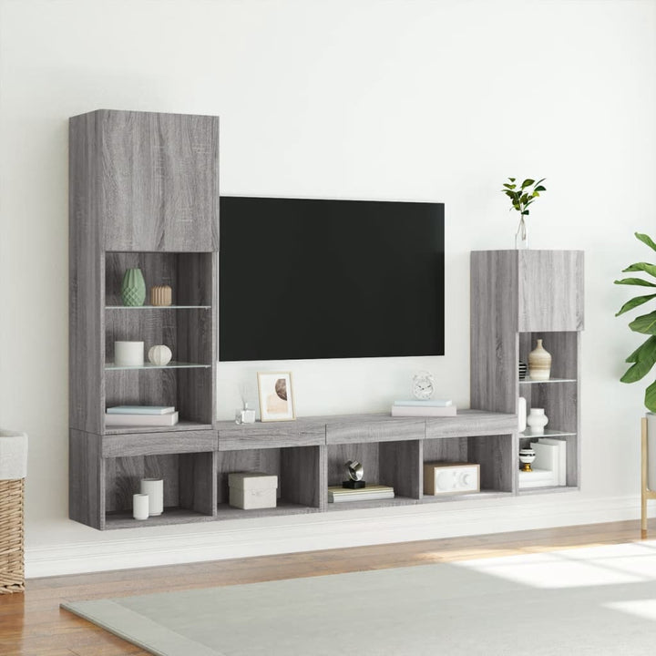 Tv-Bänk 4 Delar Led Konstruerat Trä