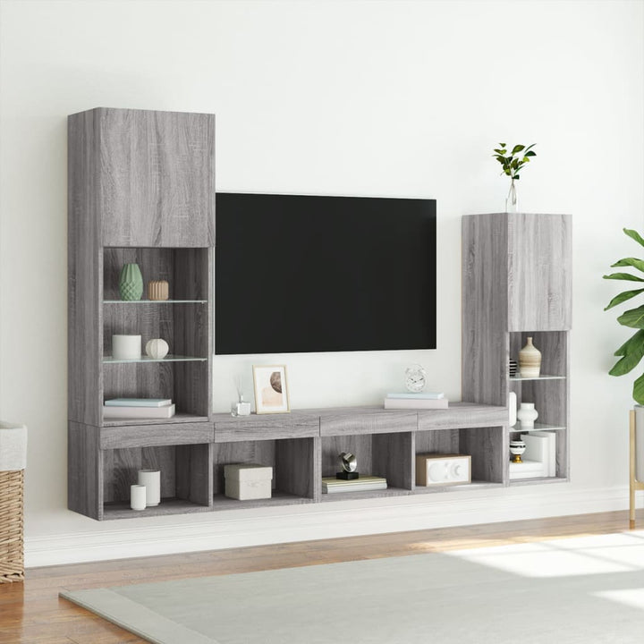Tv-Bänk 4 Delar Led Konstruerat Trä