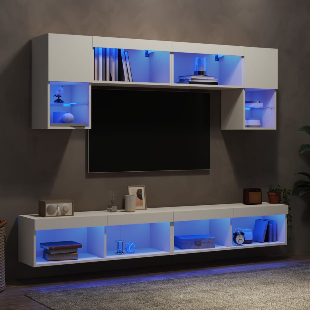 Tv-Bänk 6 Delar Led Konstruerat Trä
