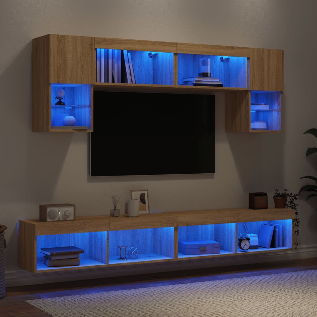 Tv-Bänk 6 Delar Led Konstruerat Trä