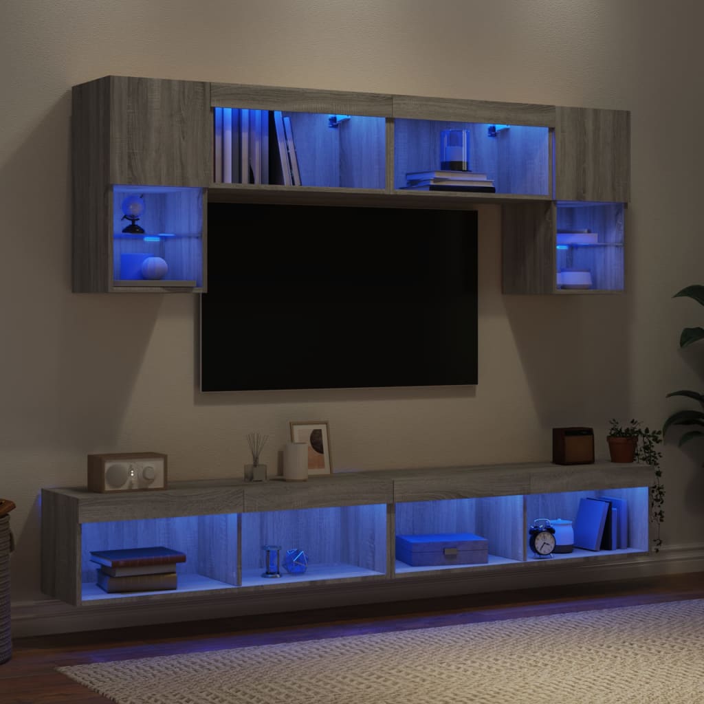 Tv-Bänk 6 Delar Led Konstruerat Trä