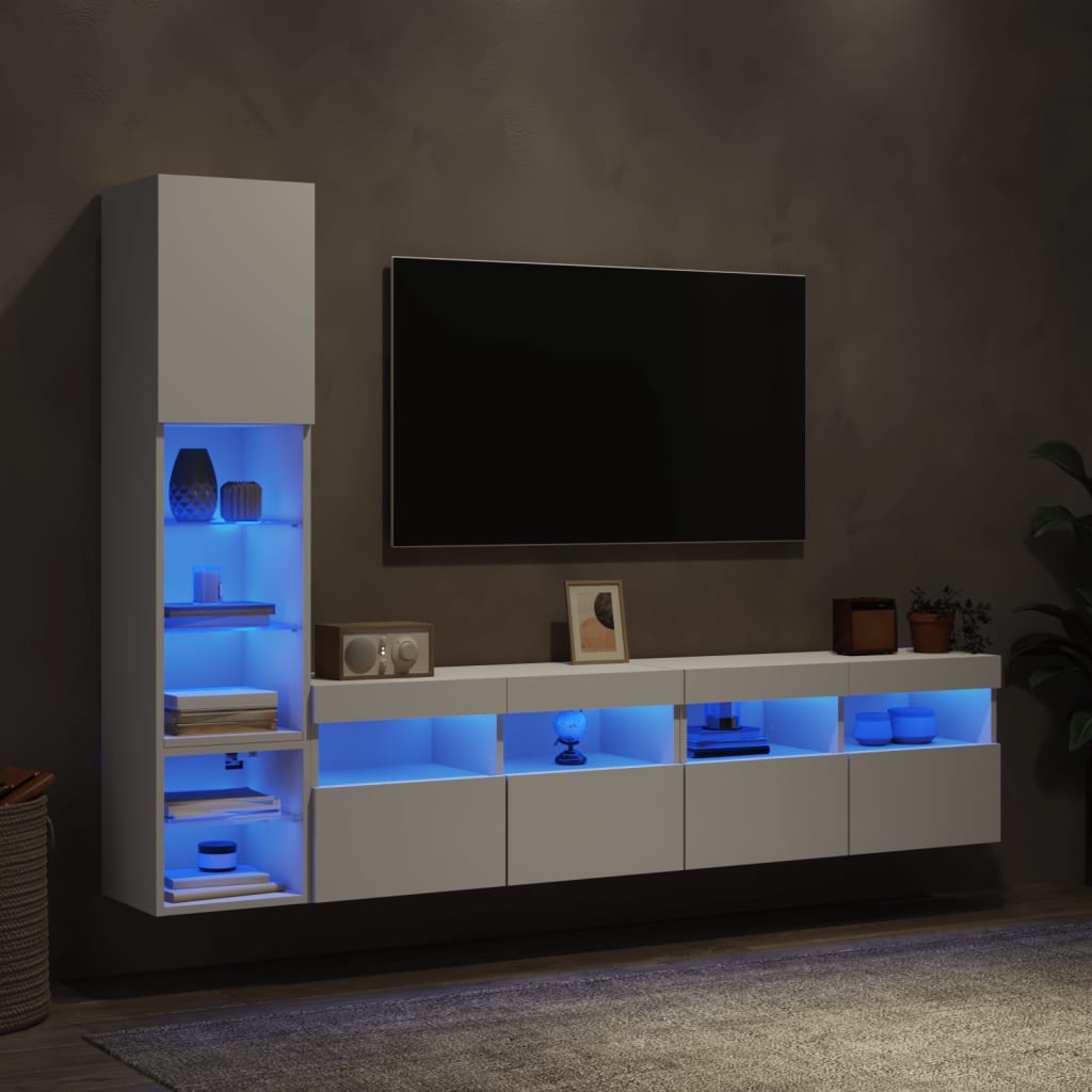 Tv-Bänk 4 Delar Led Konstruerat Trä