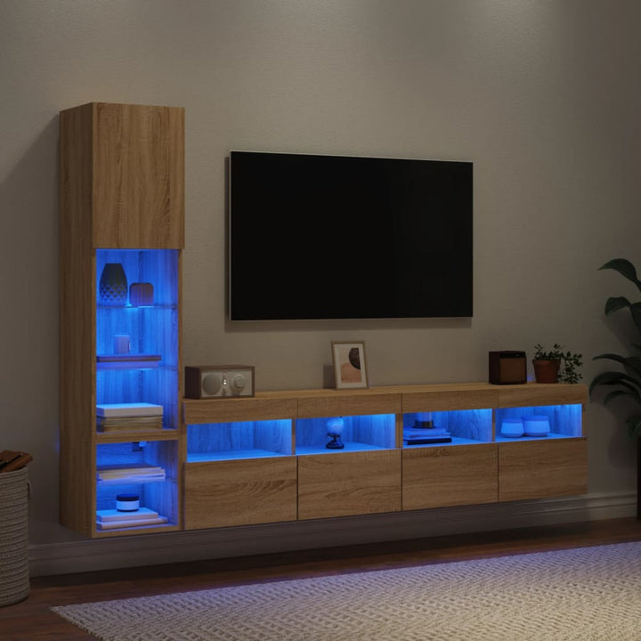 Tv-Bänk 4 Delar Led Konstruerat Trä