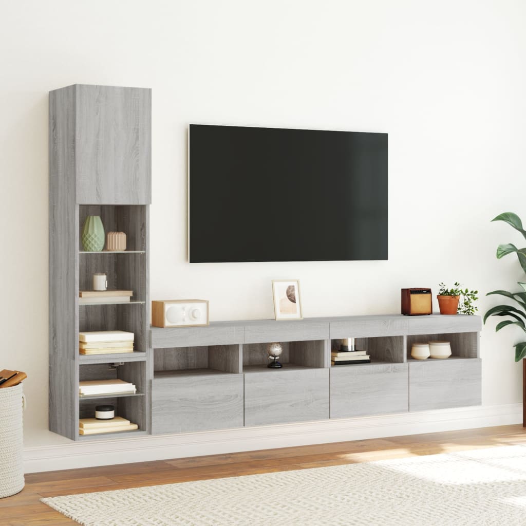 Tv-Bänk 4 Delar Led Konstruerat Trä