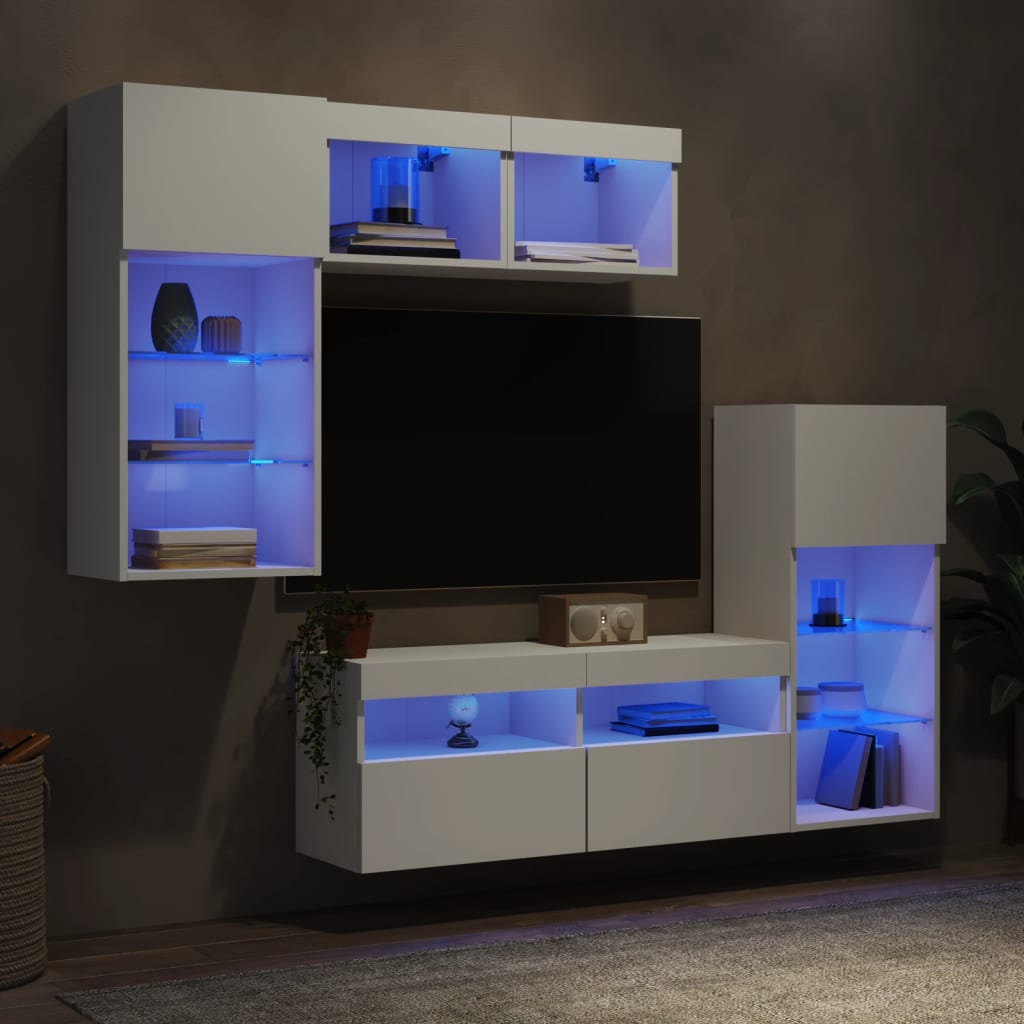 Tv-Bänk 5 Delar Led Konstruerat Trä