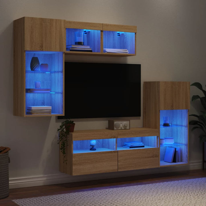 Tv-Bänk 5 Delar Led Konstruerat Trä