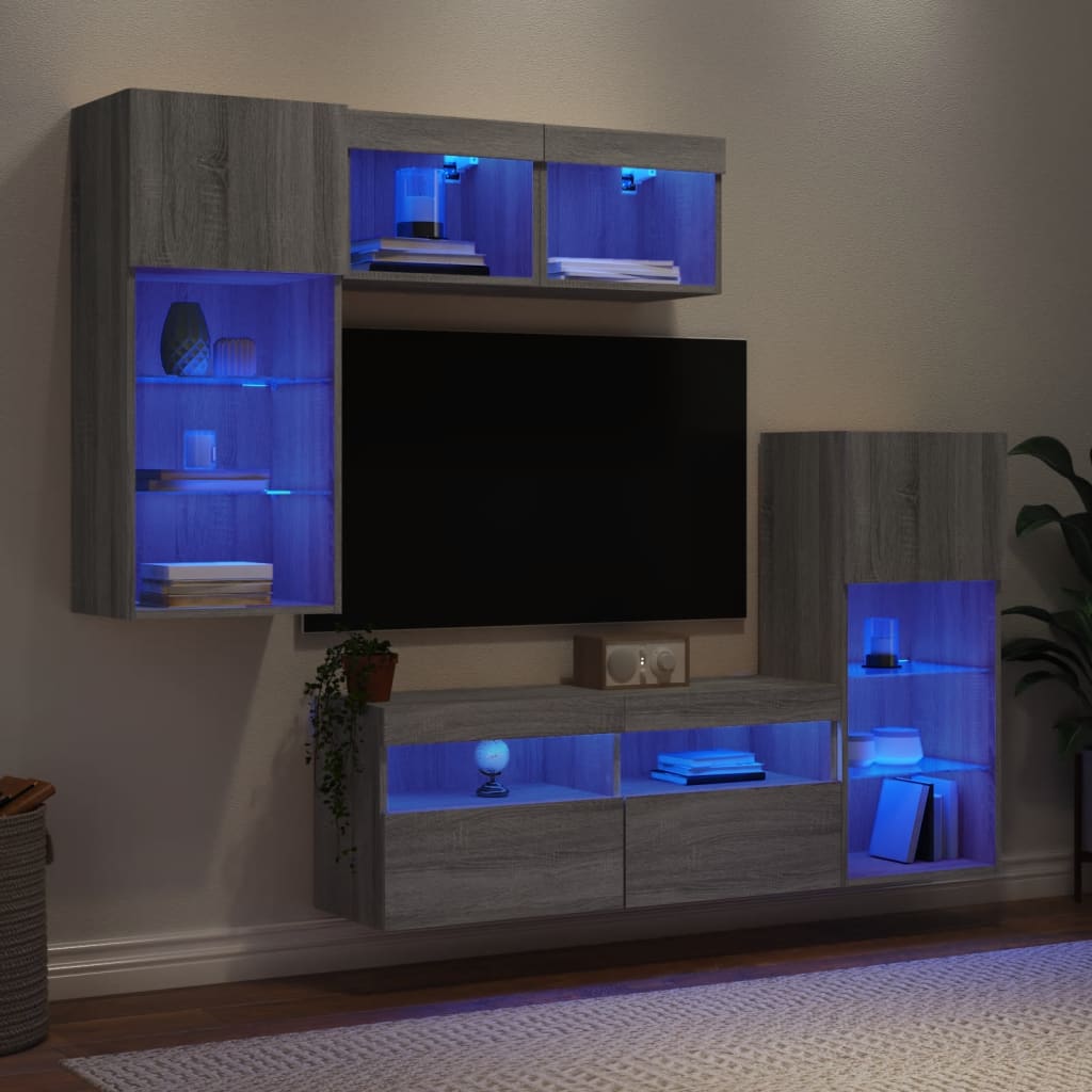 Tv-Bänk 5 Delar Led Konstruerat Trä