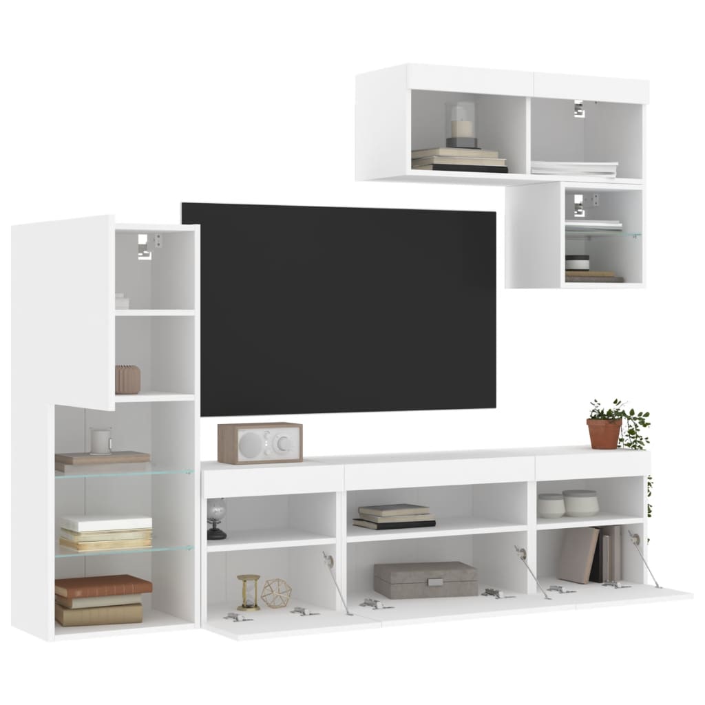 Tv-Bänk 6 Delar Led Konstruerat Trä