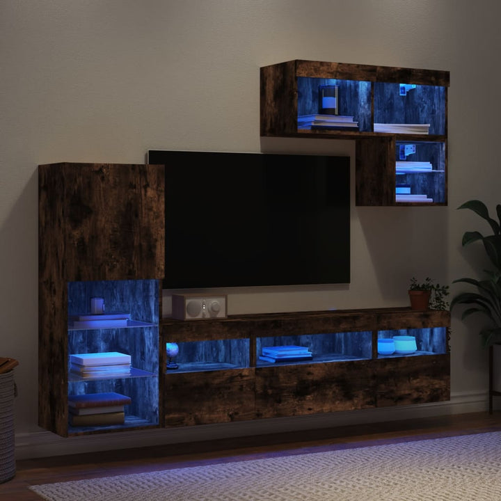Tv-Bänk 6 Delar Led Konstruerat Trä