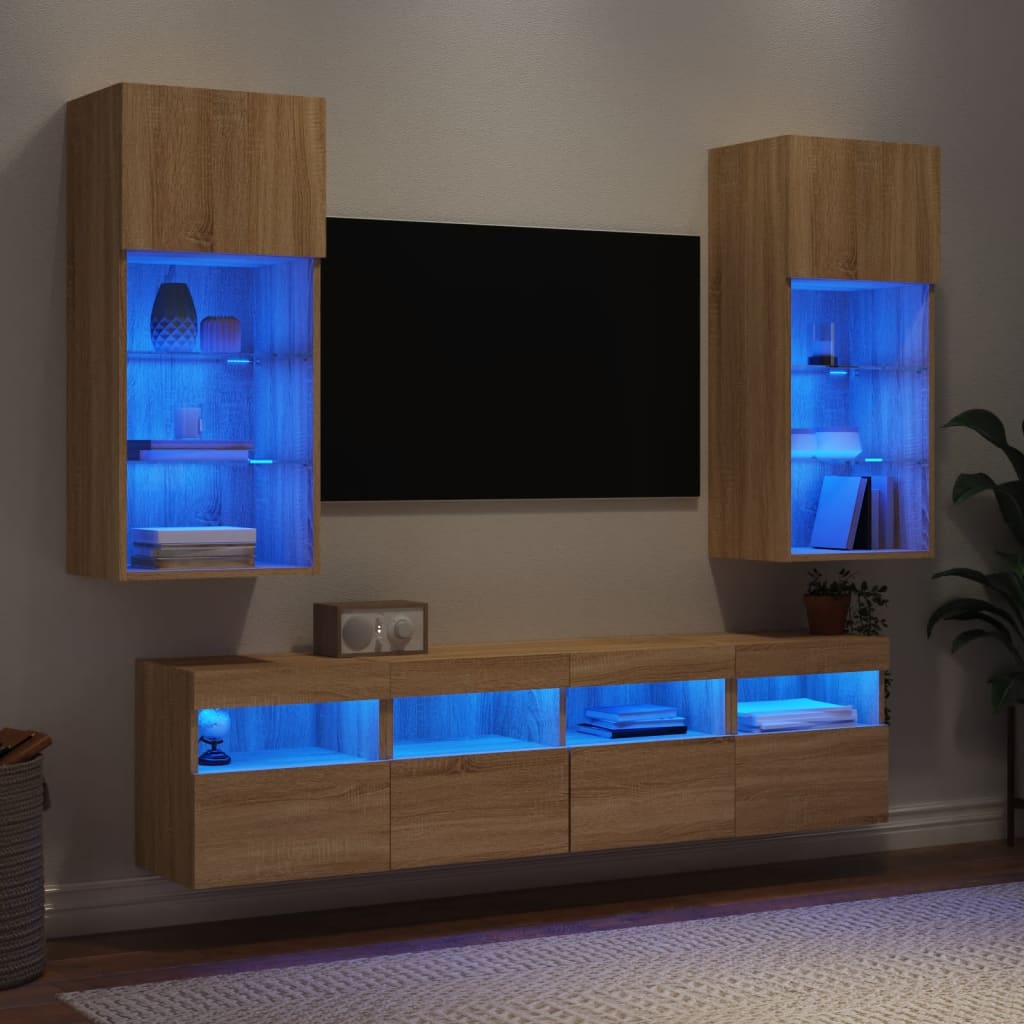 Tv-Bänk 5 Delar Led Konstruerat Trä