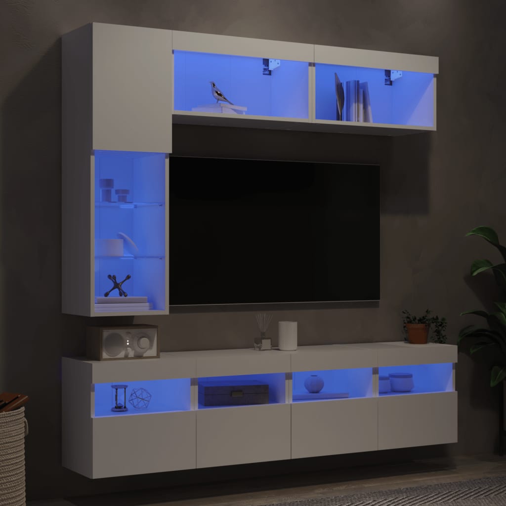 Väggmonterade Tv-Skåp 7 Delar Med Leds Sonoma-Ek