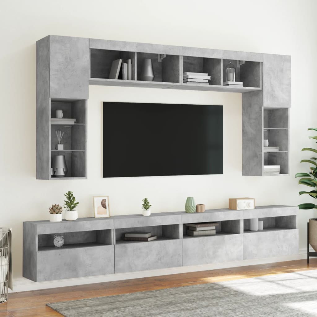 Väggmonterade Tv-Skåp 8 Delar Med Leds