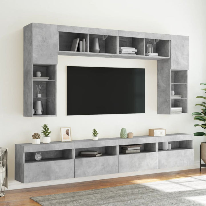 Väggmonterade Tv-Skåp 8 Delar Med Leds