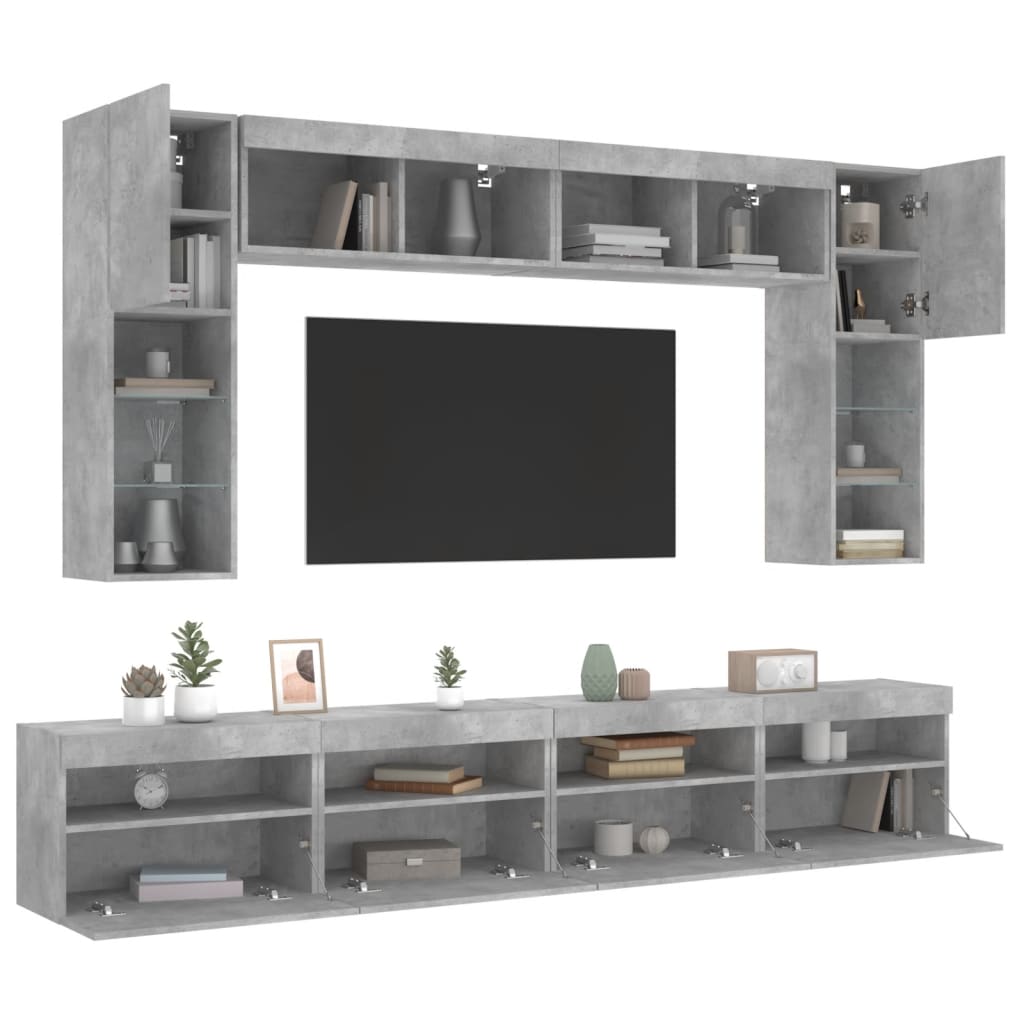 Väggmonterade Tv-Skåp 8 Delar Med Leds