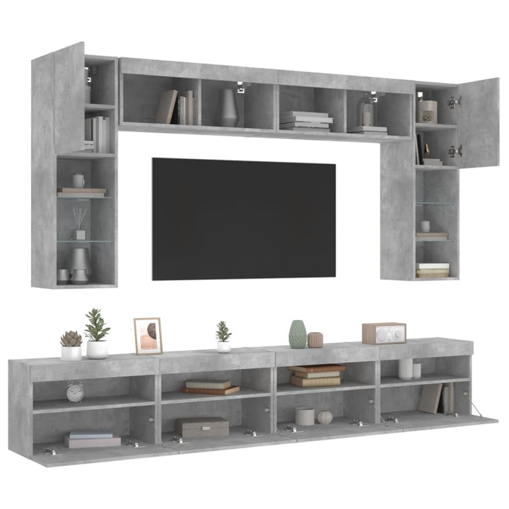 Väggmonterade Tv-Skåp 8 Delar Med Leds