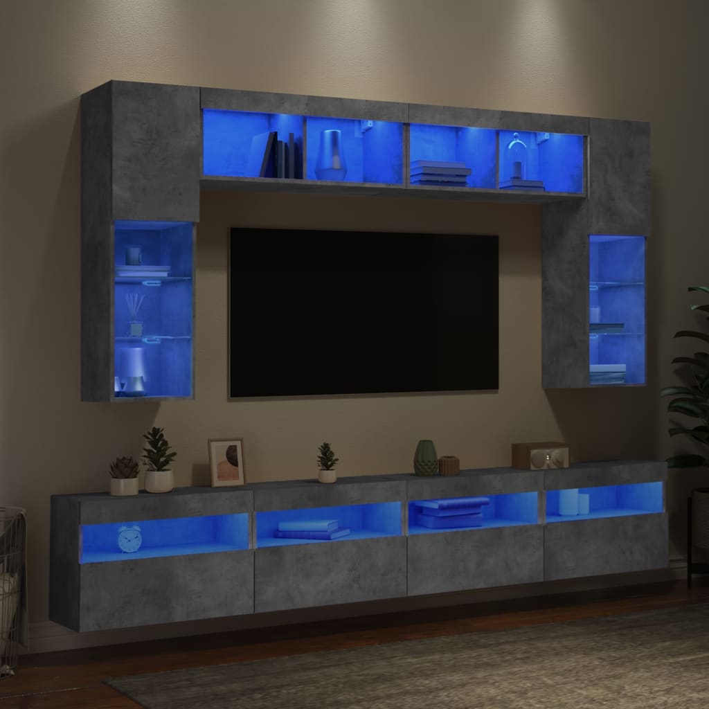 Väggmonterade Tv-Skåp 8 Delar Med Leds