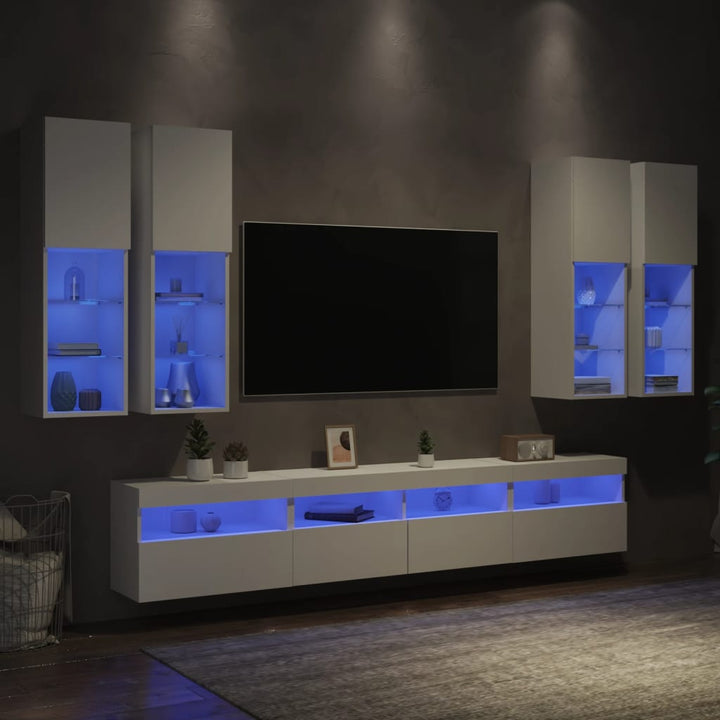 Väggmonterade Tv-Skåp 7 Delar Med Leds Sonoma-Ek