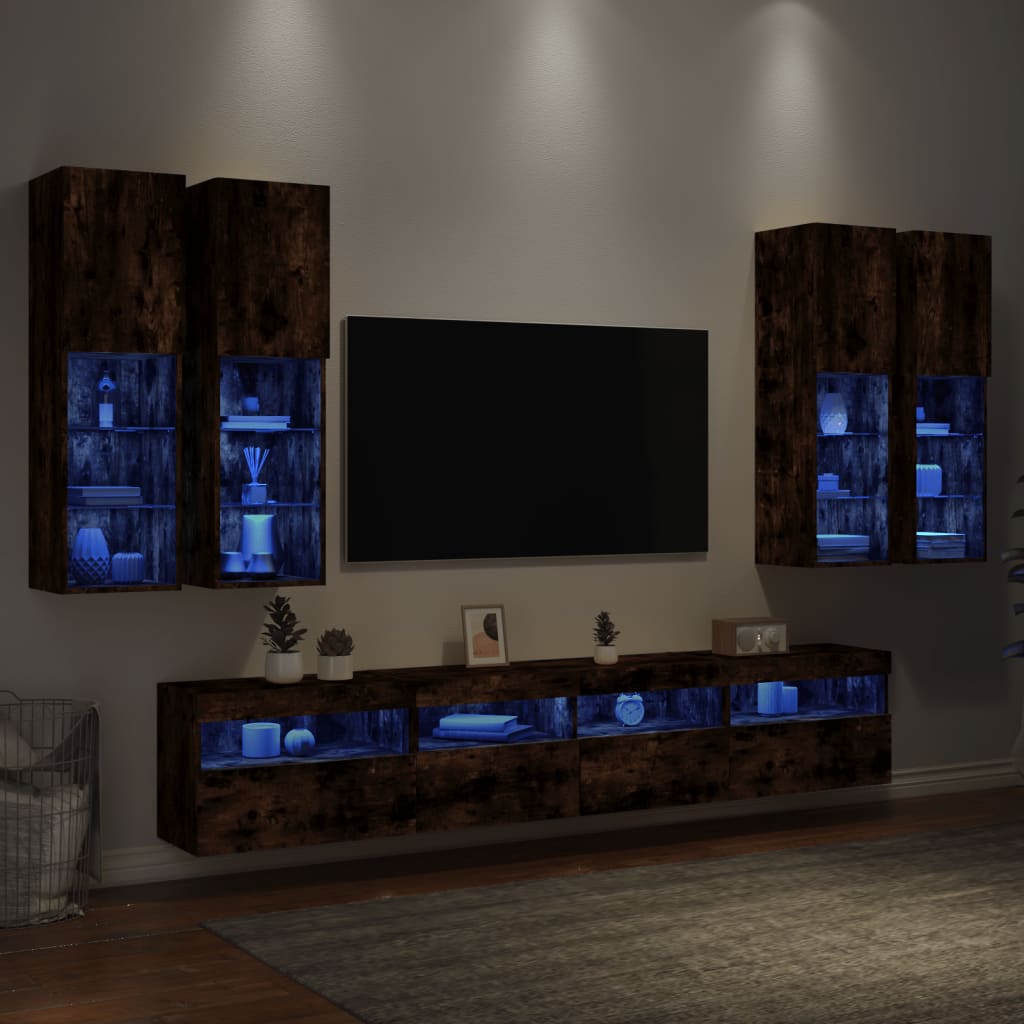 Väggmonterade Tv-Skåp 7 Delar Med Leds Sonoma-Ek