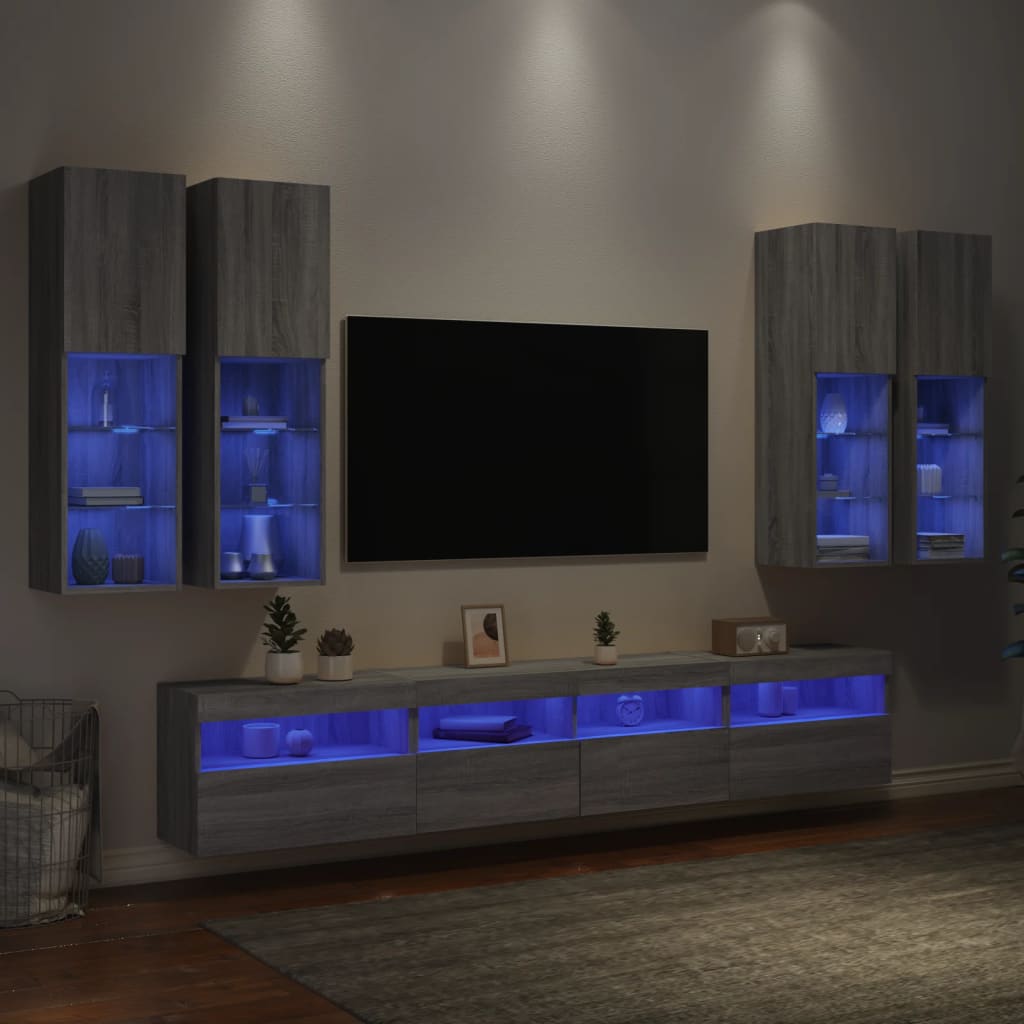 Väggmonterade Tv-Skåp 7 Delar Med Leds Sonoma-Ek