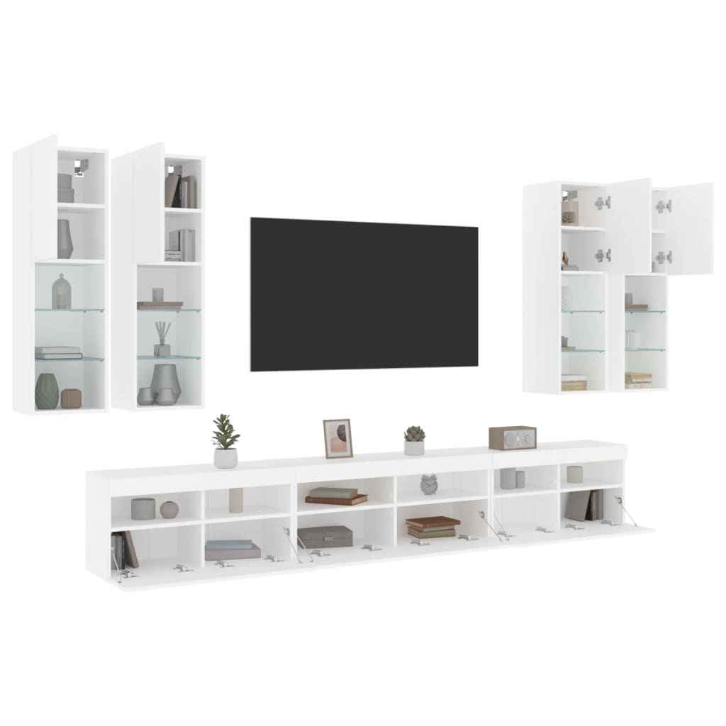 Väggmonterade Tv-Skåp 7 Delar Med Leds