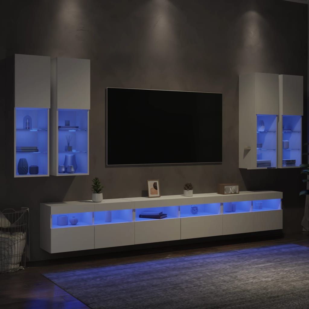Väggmonterade Tv-Skåp 7 Delar Med Leds