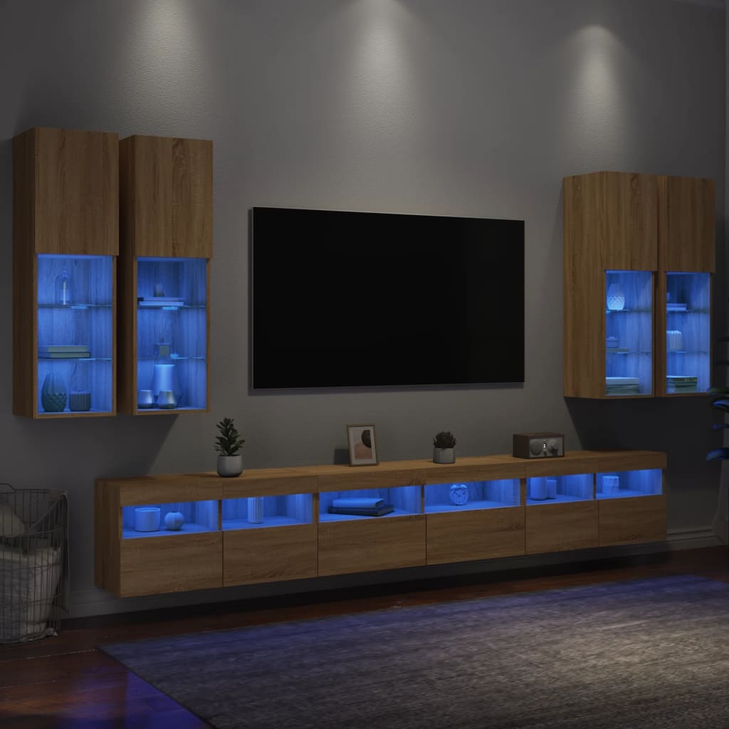 Väggmonterade Tv-Skåp 7 Delar Med Leds