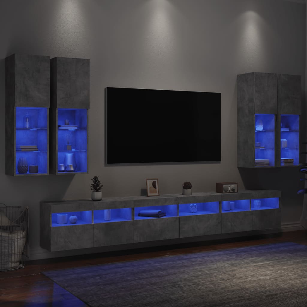 Väggmonterade Tv-Skåp 7 Delar Med Leds
