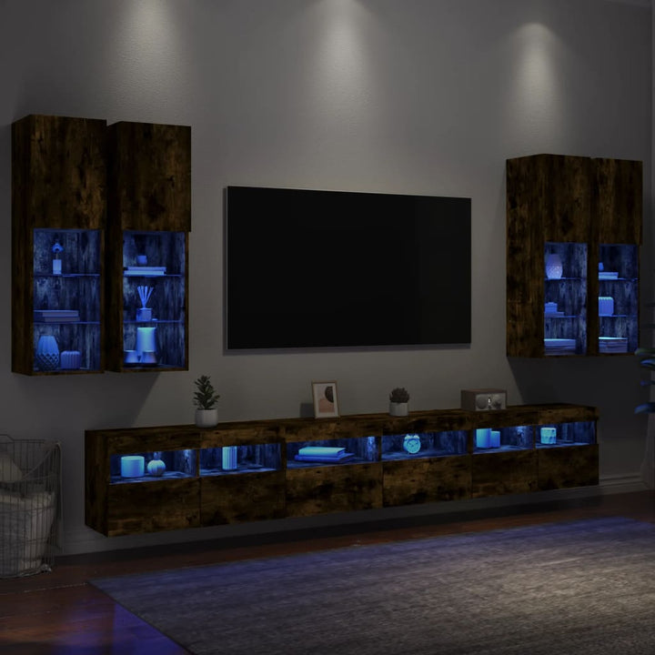 Väggmonterade Tv-Skåp 7 Delar Med Leds