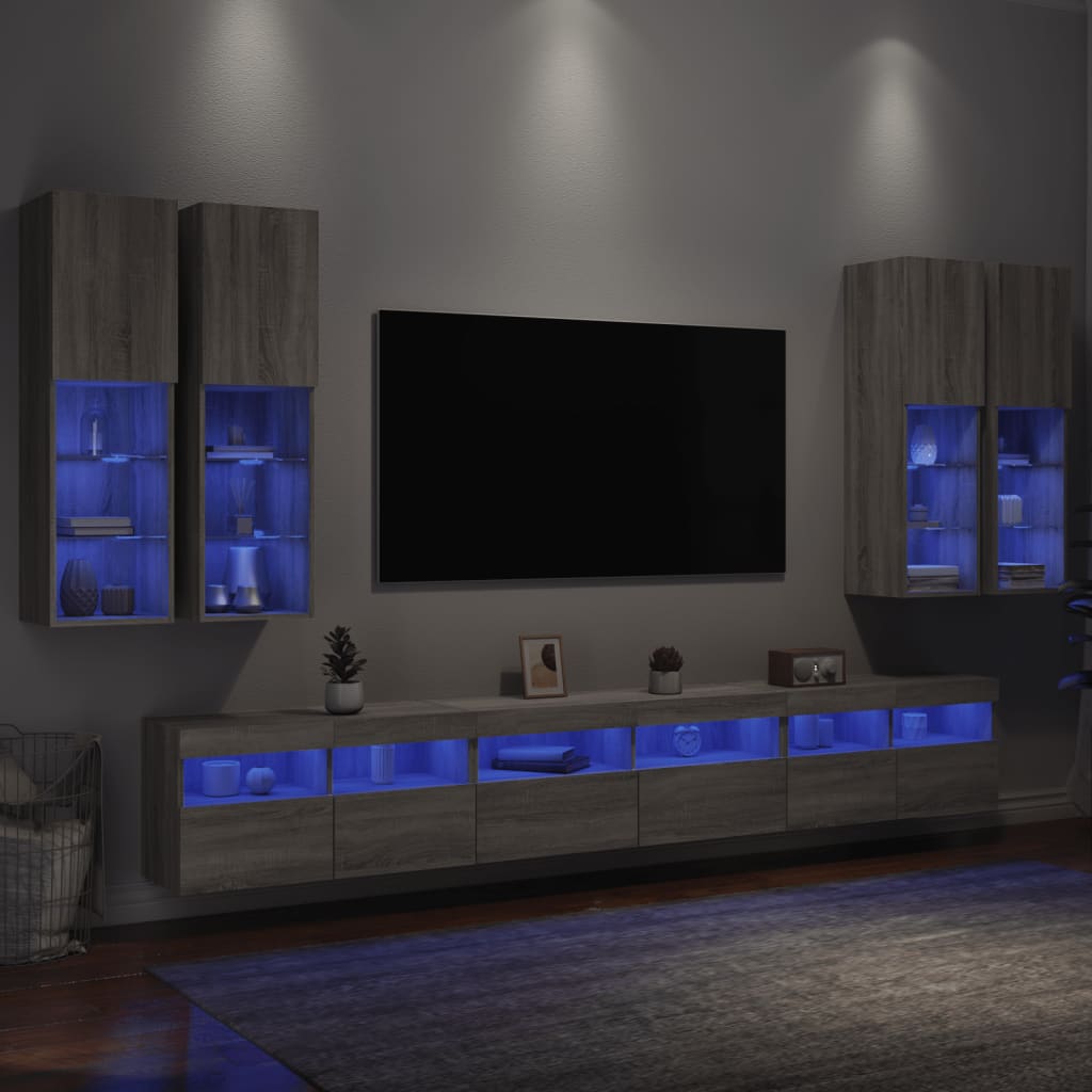 Väggmonterade Tv-Skåp 7 Delar Med Leds