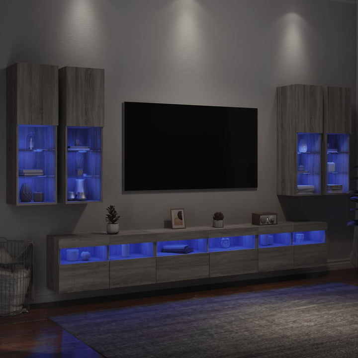 Väggmonterade Tv-Skåp 7 Delar Med Leds