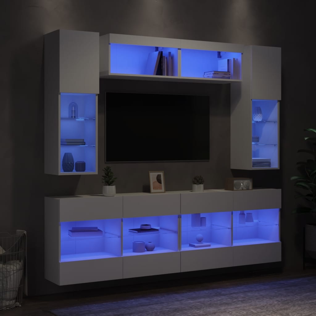 Väggmonterade Tv-Skåp 6 Delar Med Leds Sonoma-Ek