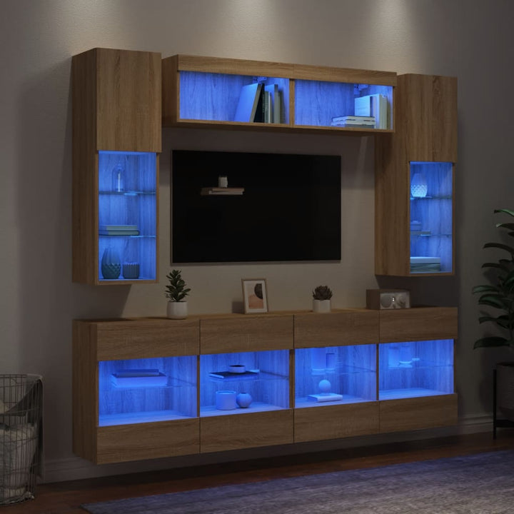 Väggmonterade Tv-Skåp 6 Delar Med Leds Sonoma-Ek