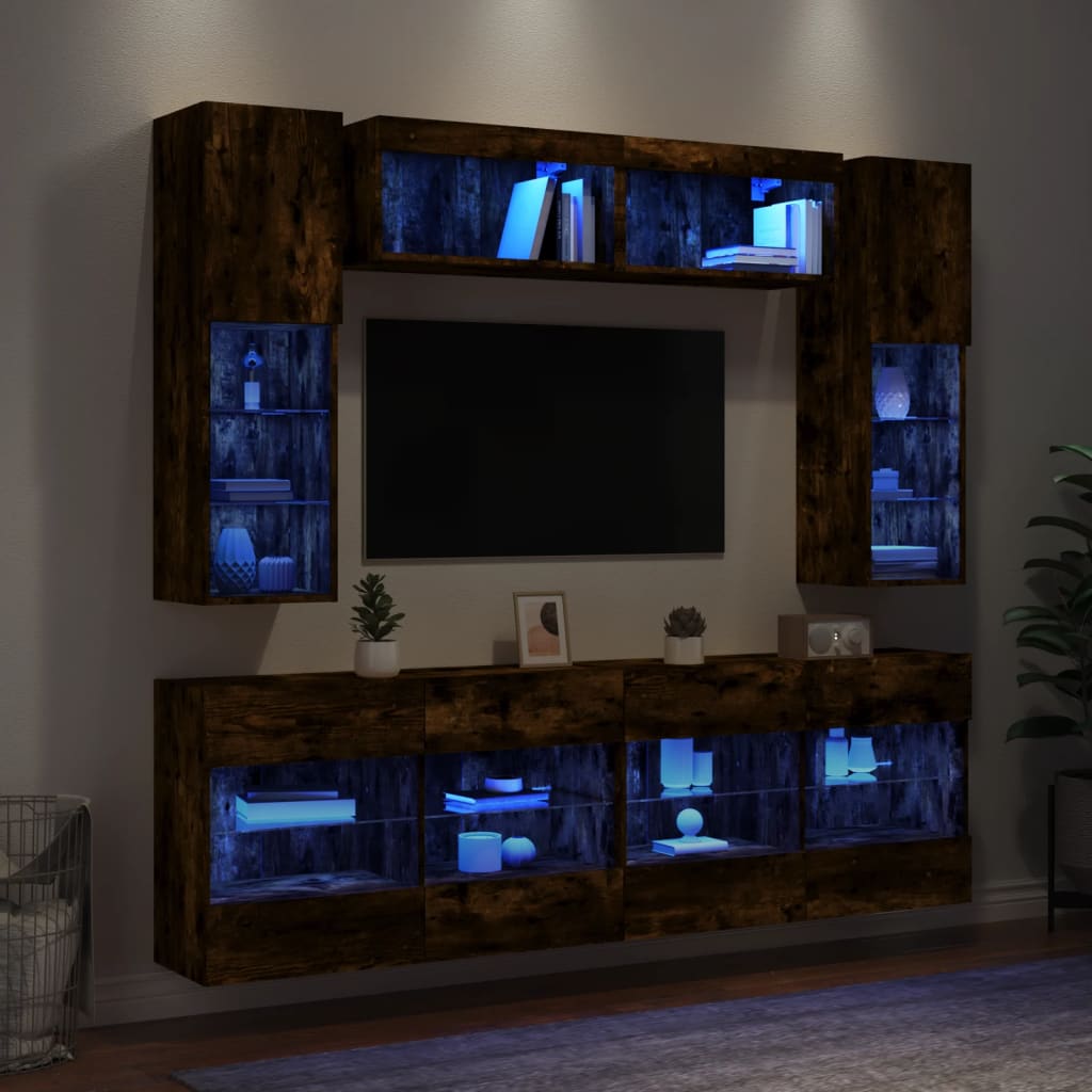 Väggmonterade Tv-Skåp 6 Delar Med Leds Sonoma-Ek