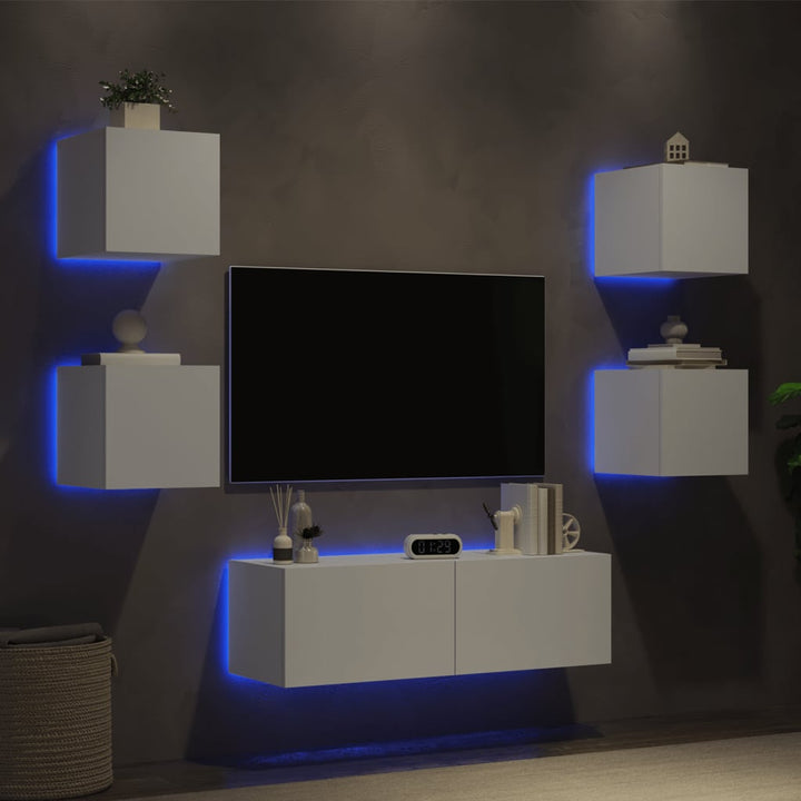 Väggmonterade Tv-Skåp 5 Delar Med Leds Sonoma-Ek