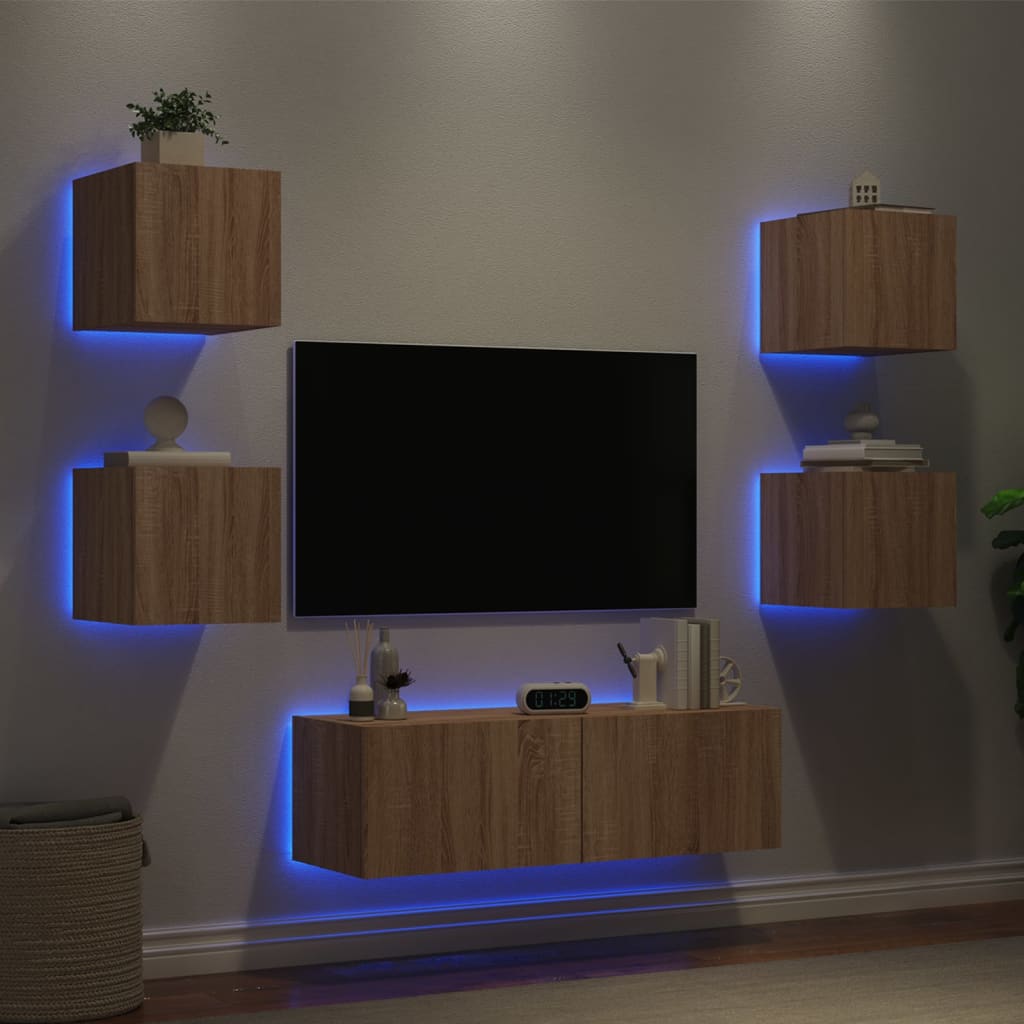 Väggmonterade Tv-Skåp 5 Delar Med Leds Sonoma-Ek