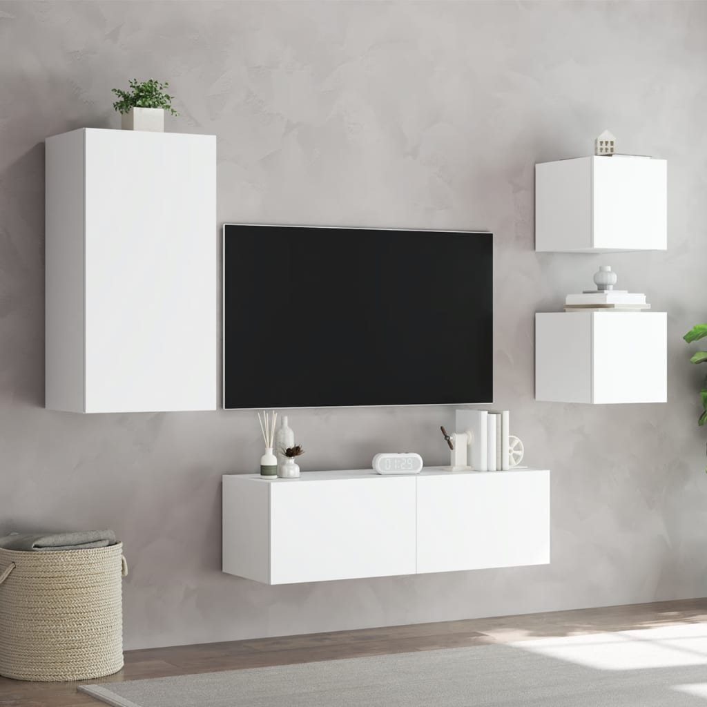 Väggmonterade Tv-Skåp 4 Delar Med Leds