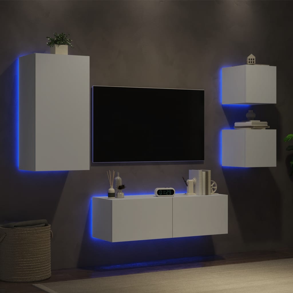Väggmonterade Tv-Skåp 4 Delar Med Leds