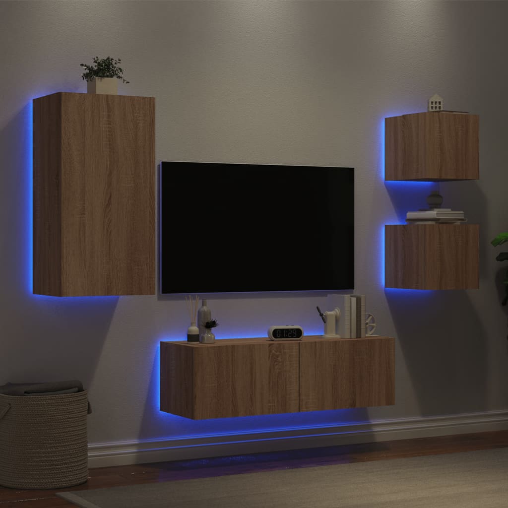Väggmonterade Tv-Skåp 4 Delar Med Leds