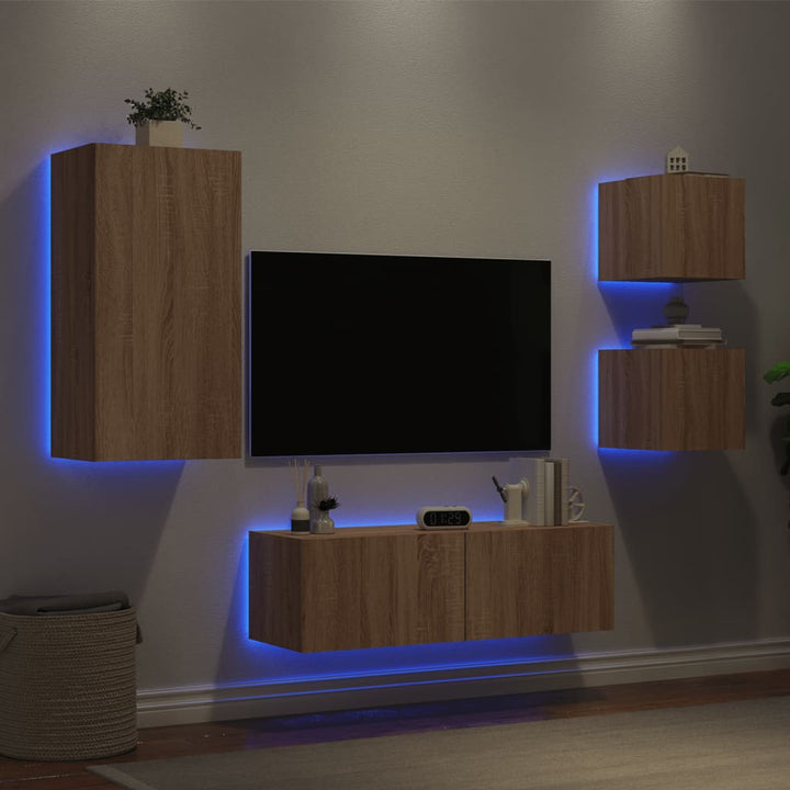Väggmonterade Tv-Skåp 4 Delar Med Leds